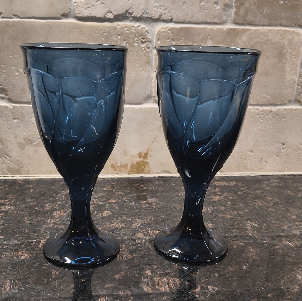 2 Noritake Midnight Dark Blue Sweet Swirl 14 oz Water Goblets 7 3/8"